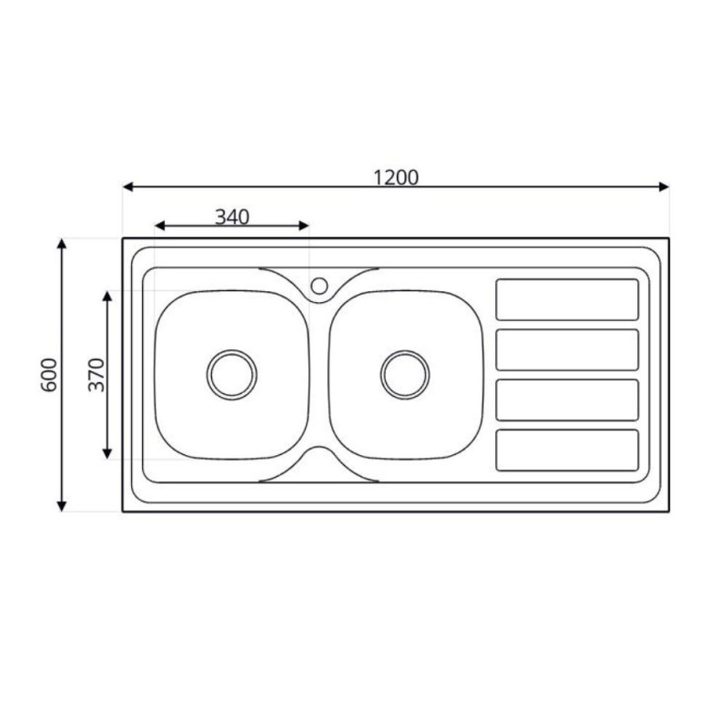 Lavello da appoggio SA46 due vasche con gocciolatoio inox 120x60
