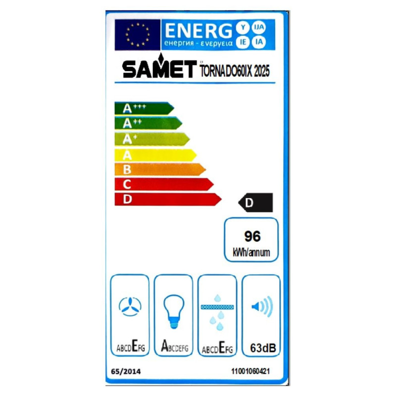 Gruppo cappa Samet sottopensile Tornado 60 inox classe D