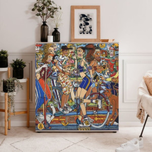 Zoom Scarpiera Move con 2 ante battenti decorate By Mauro Bergonzoli in stile pop art e 12 ripiani interni