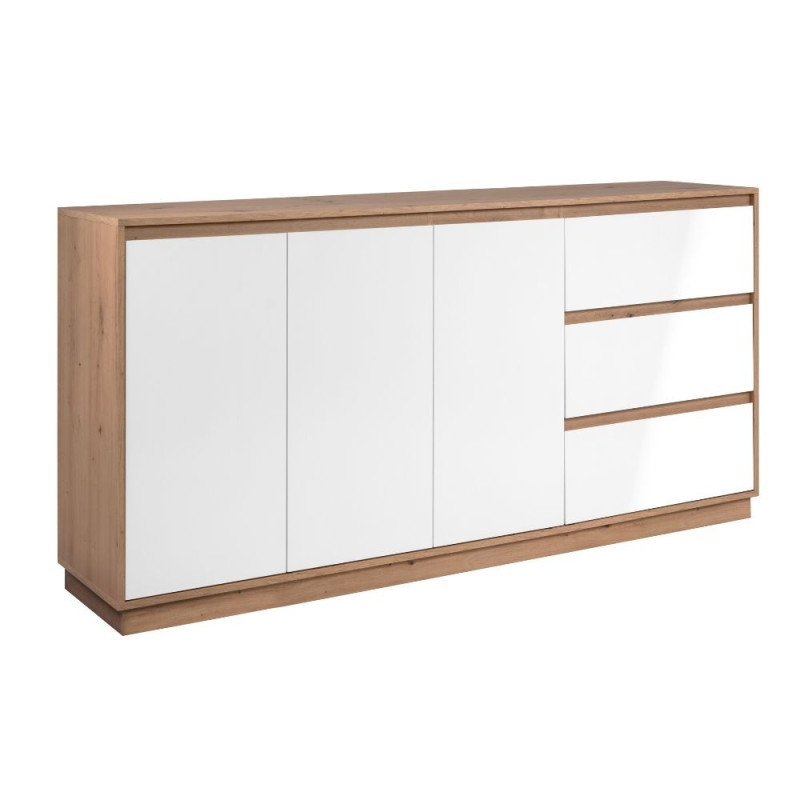 Credenza Phoenix 3 Ante 3 Cassetti Rovere e Bianco - Design Moderno