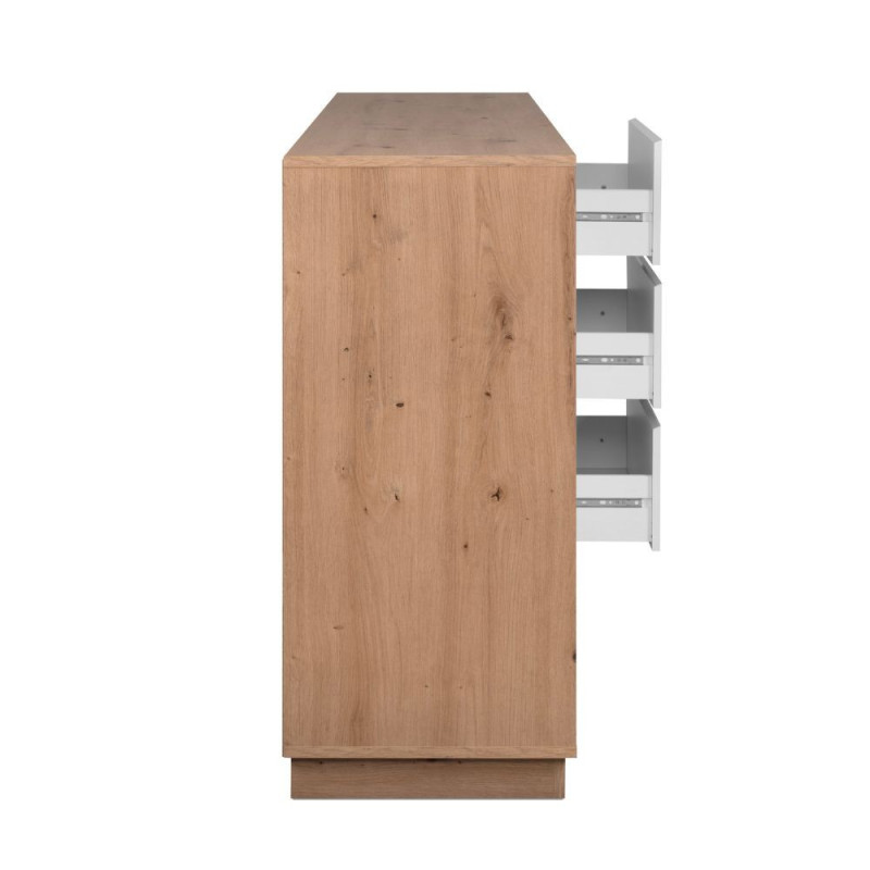 Credenza Phoenix 3 Ante 3 Cassetti Rovere e Bianco - Design Moderno