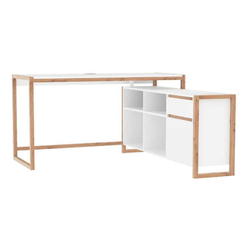 Scrivania Angolare New Denver37A Reversibile Bianco Rovere