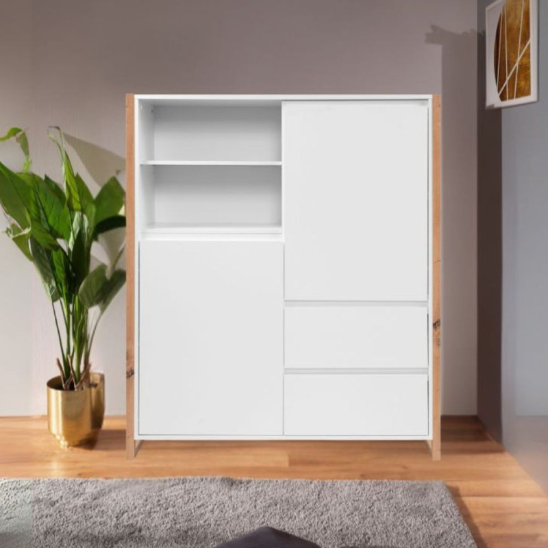 Credenza alta New Denver51 bianco e rovere moderna e capiente