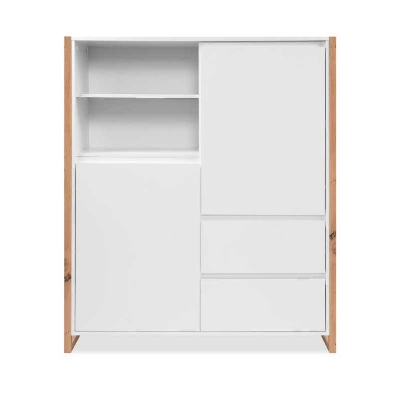 Credenza alta New Denver51 bianco e rovere moderna e capiente