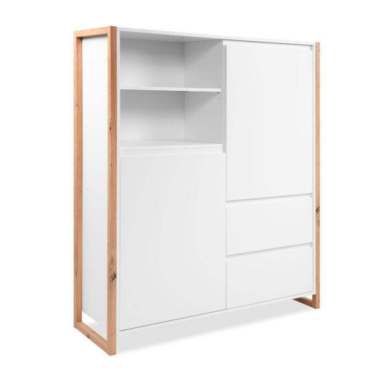 Credenza alta New Denver51 bianco e rovere moderna e capiente