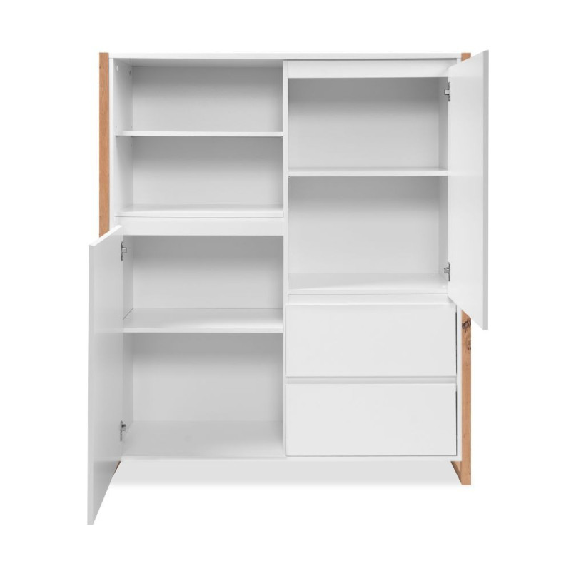 Credenza alta New Denver51 bianco e rovere moderna e capiente