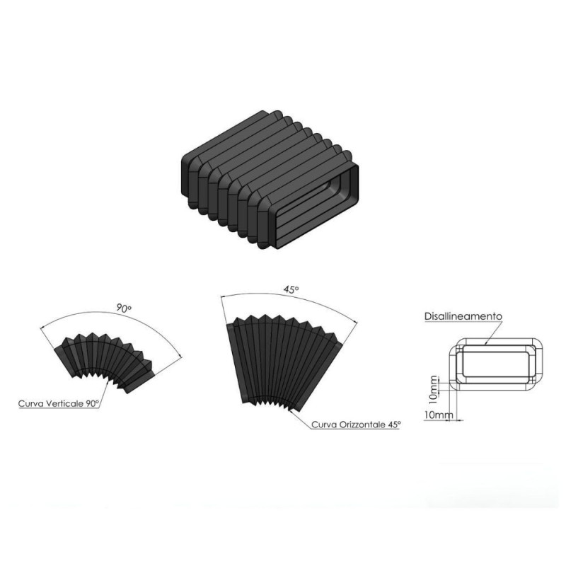 Soffietto per cappa con innesto duct e flangia 220x90 mm