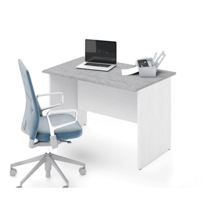 Scrivania Ibisco 80x80 bianco frassinato e cemento moderna