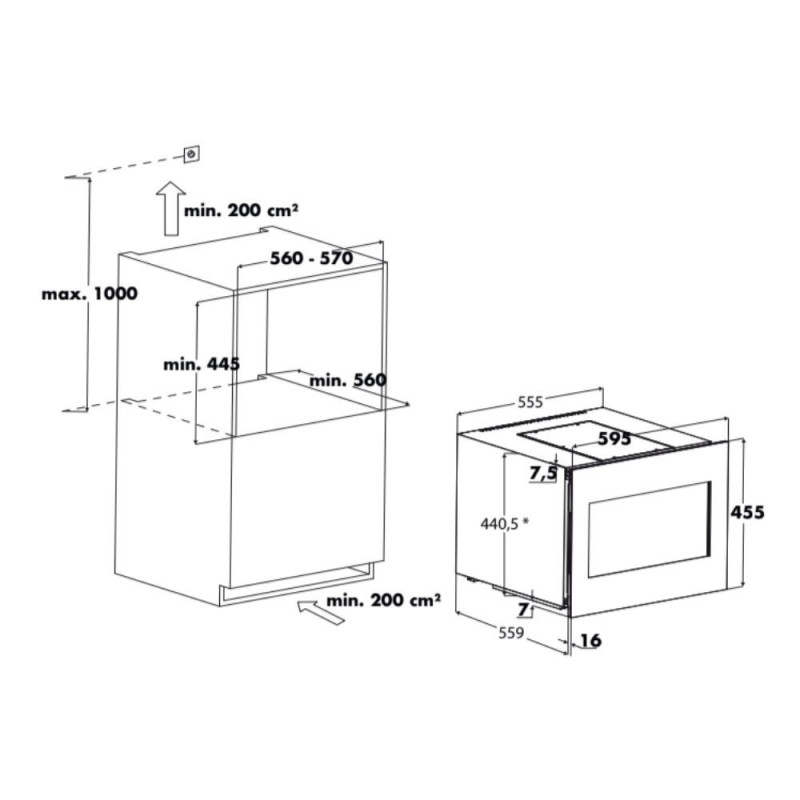 Cantinetta incasso ventilata 17 bottiglie nera classe F compatta