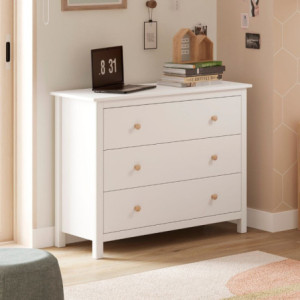 Comò Max 3 cassetti legno massiccio bianco elegante e robusto