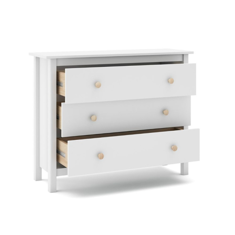 Comò Max 3 cassetti legno massiccio bianco elegante e robusto