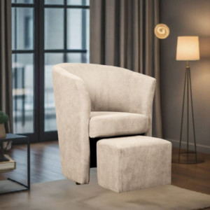 Poltrona Djerba tessuto avorio con pouf estraibile relax