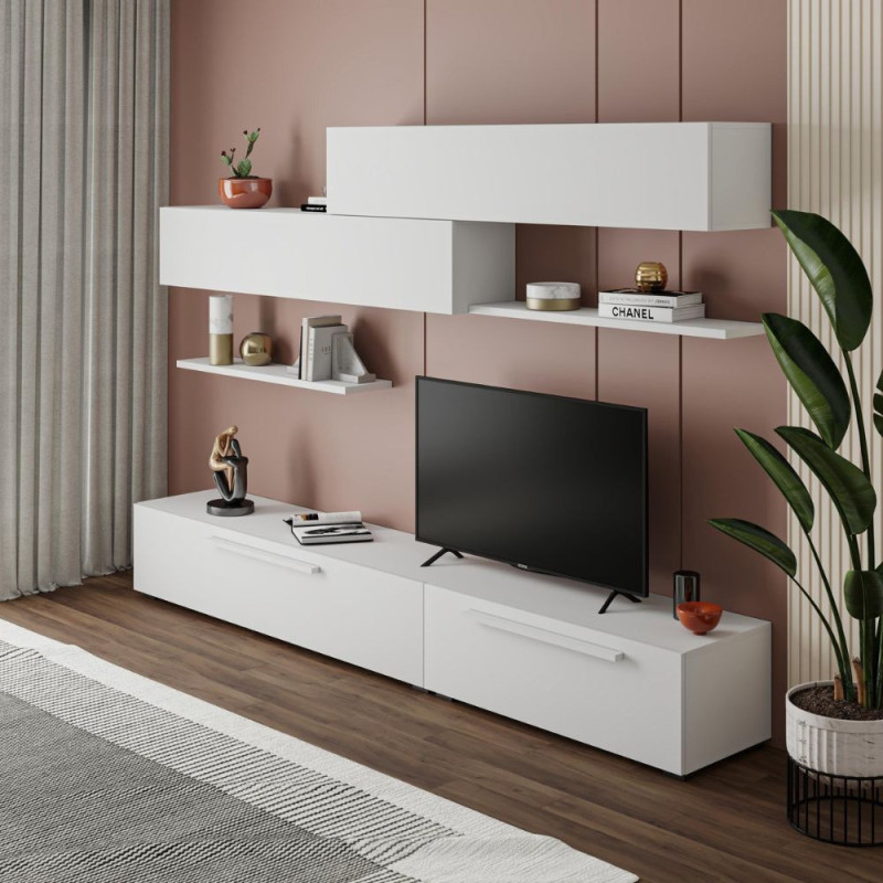 Parete attrezzata Kombat 260 bianca moderna per soggiorno