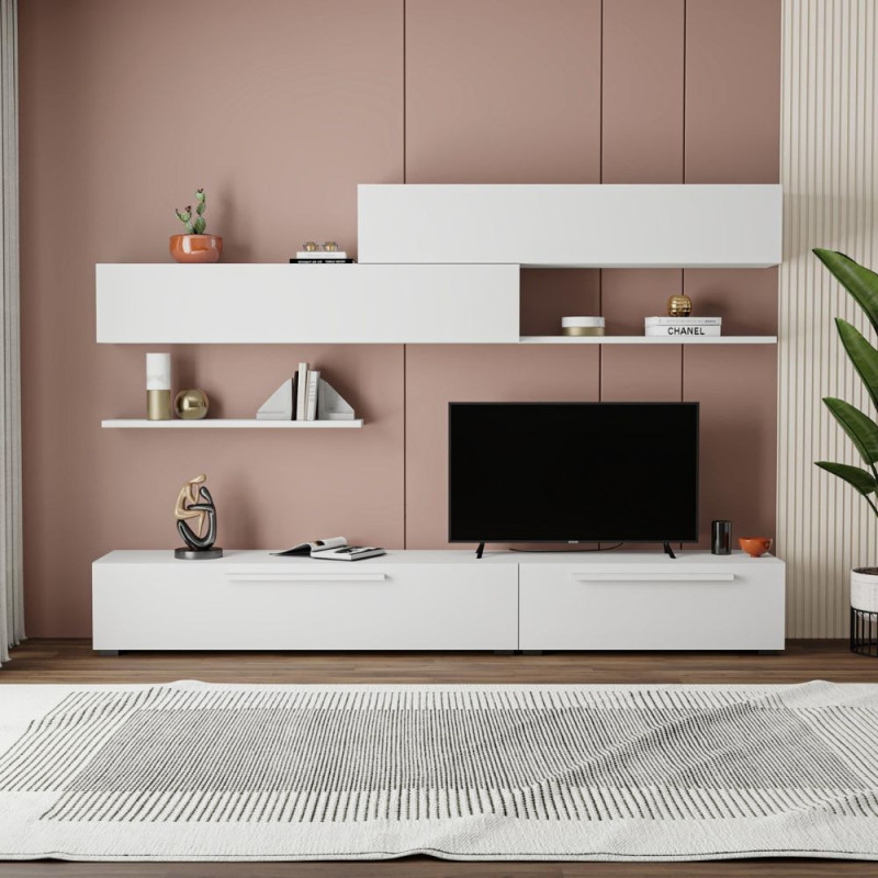 Parete attrezzata Kombat 260 bianca moderna per soggiorno