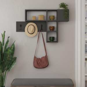 Zoom Appendiabiti da parete antracite con 3 ganci appendiabiti e 4 nicchie a giorno Game