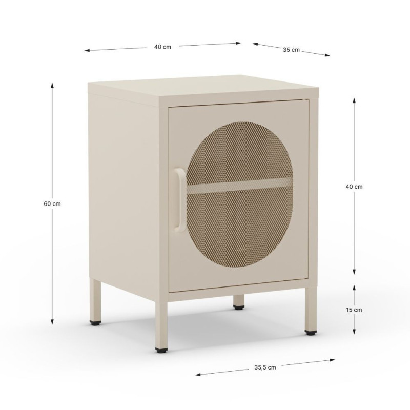 Comodino Diora in metallo crema 1 anta moderno e resistente
