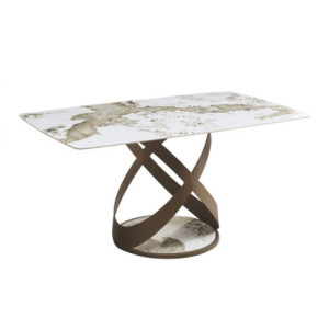 Zoom Tavolo fisso Velika con piano in ceramica effetto marmo bianco e gambe in metallo effetto intrecciato