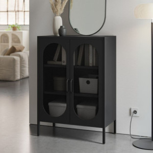 Mobile multiuso Diora in metallo nero 2 ante moderno e capiente