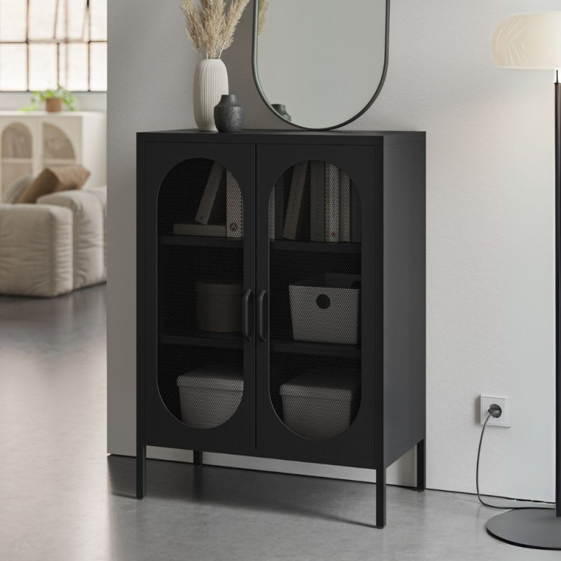 Mobile multiuso Diora in metallo nero 2 ante moderno e capiente