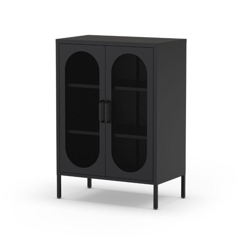 Mobile multiuso Diora in metallo nero 2 ante moderno e capiente