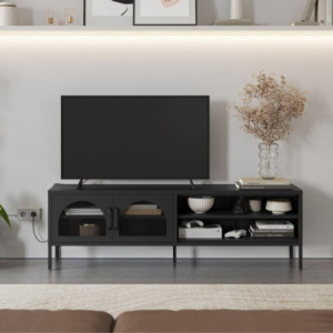 Porta TV Diora in metallo nero 2 ante e 2 vani a giorno moderno