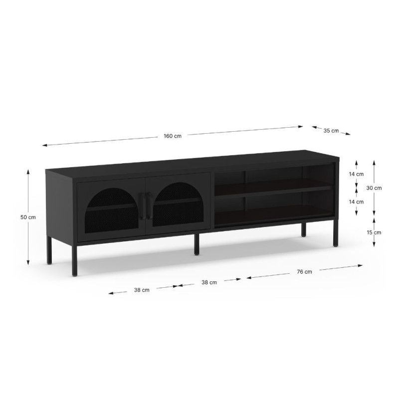 Porta TV Diora in metallo nero 2 ante e 2 vani a giorno moderno