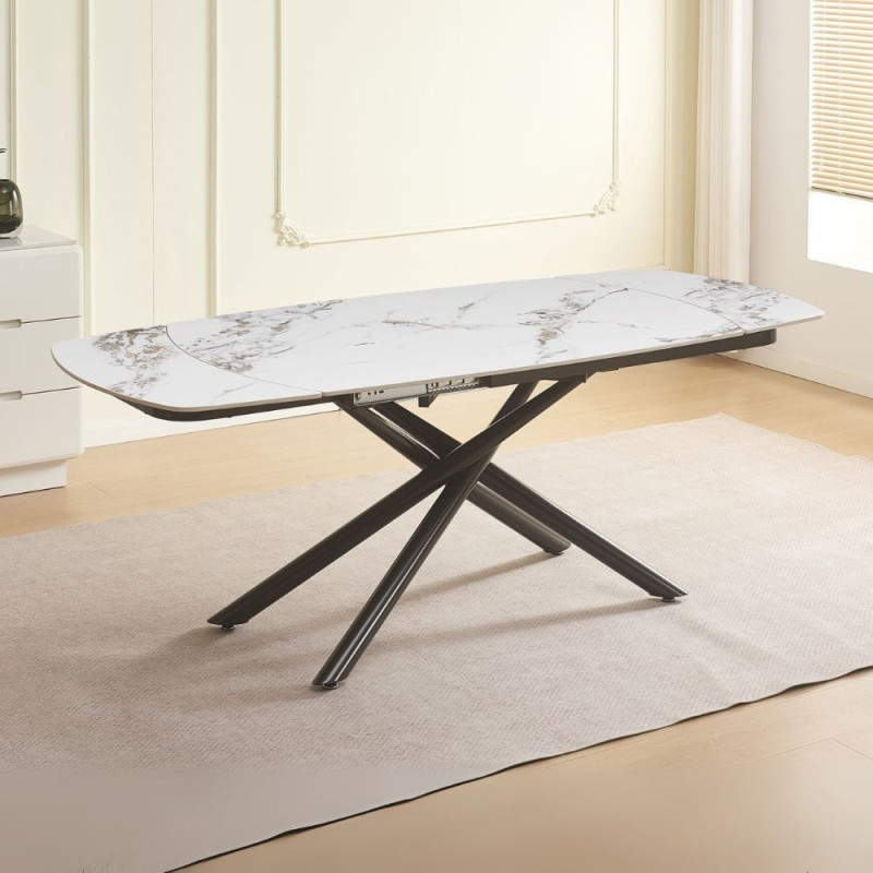 Tavolo Astrid girevole allungabile ceramica marmo bianco nero