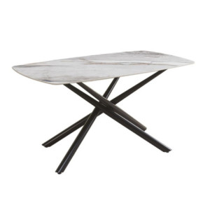 Zoom Tavolo fisso Linus con piano in ceramica effetto marmo grigio e gambe in metallo nero