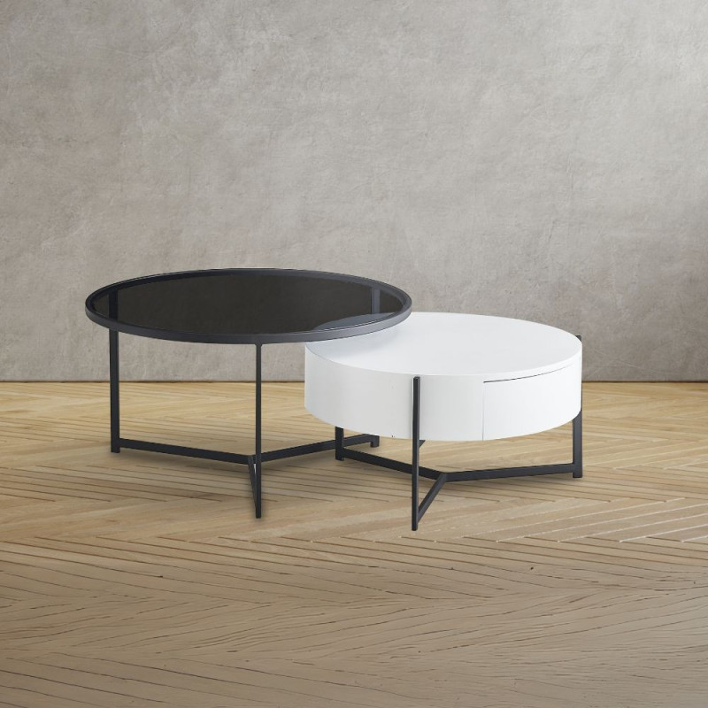 Tavolino da salotto Velvi doppio piano cassetto bianco nero