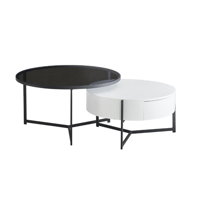 Tavolino da salotto Velvi doppio piano cassetto bianco nero