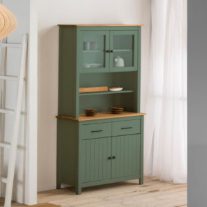 Credenza Miranda vetrina 4 ante 2 cassetti legno verde rovere