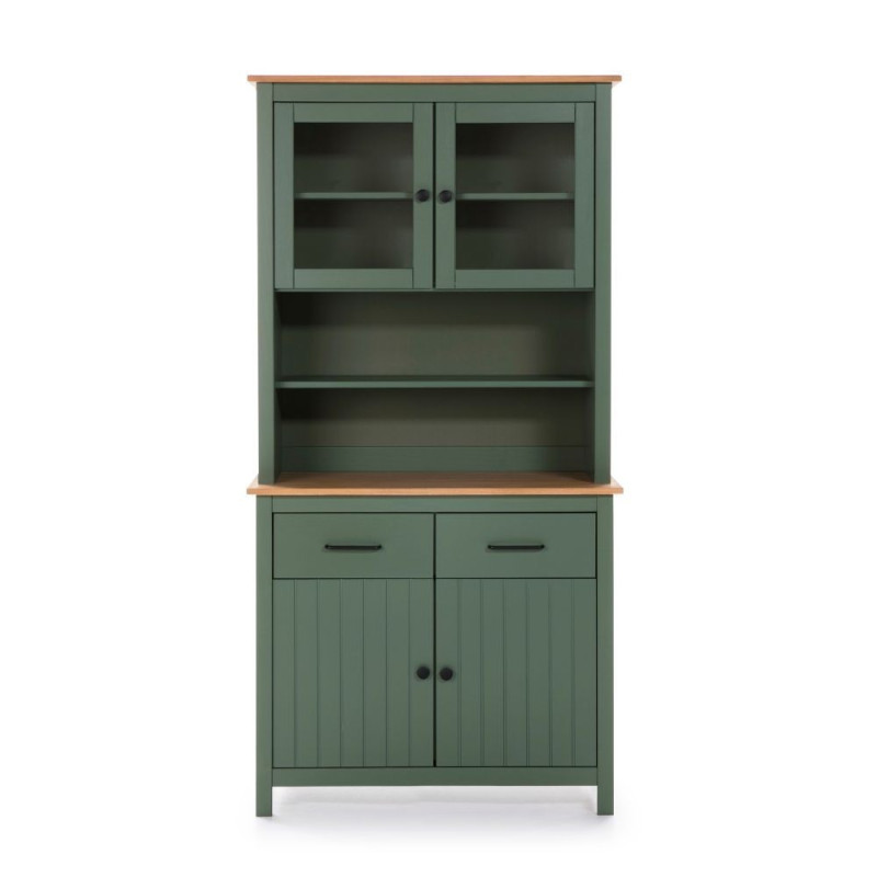 Credenza Miranda vetrina 4 ante 2 cassetti legno verde rovere