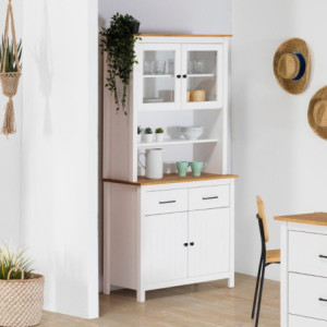 Credenza Miranda vetrina 4 ante 2 cassetti legno bianco rovere