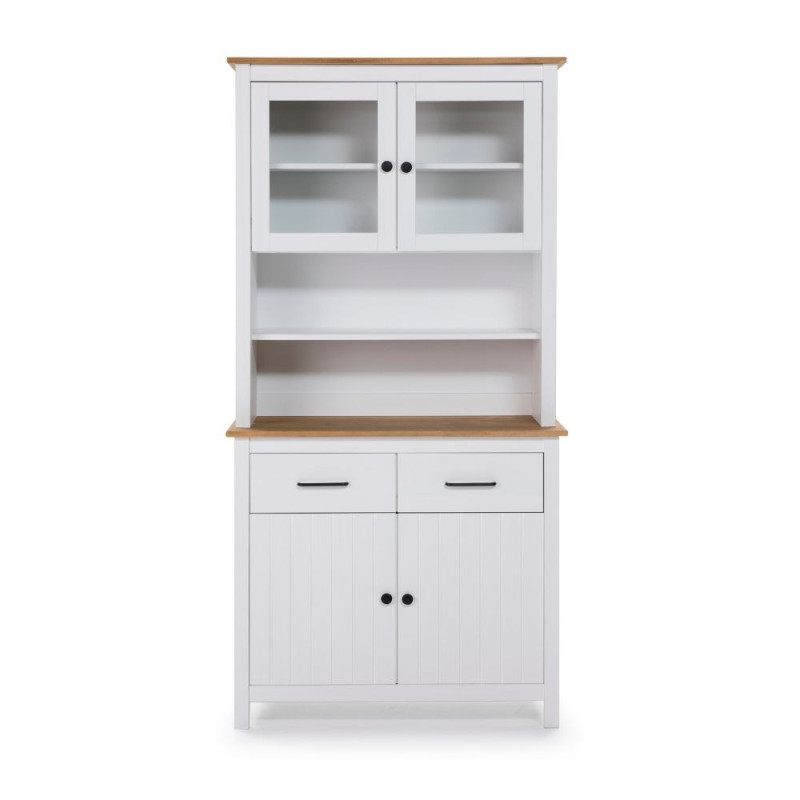 Credenza Miranda vetrina 4 ante 2 cassetti legno bianco rovere