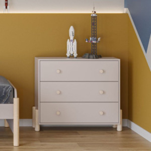 Cassettiera Enola 3 cassetti legno massiccio beige gambe pino