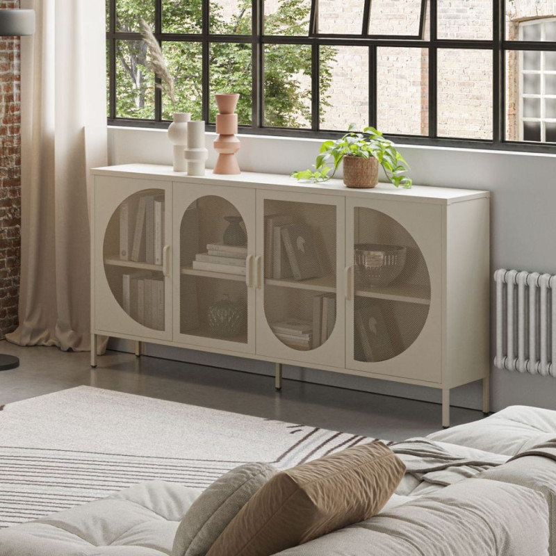 Credenza Tayra in metallo crema 160 cm 4 ante moderna