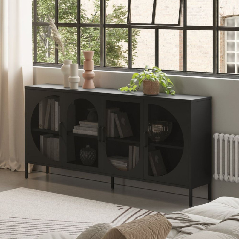 Credenza Tayra in metallo nero 160 cm 4 ante moderna