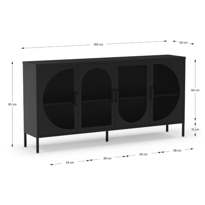 Credenza Tayra in metallo nero 160 cm 4 ante moderna