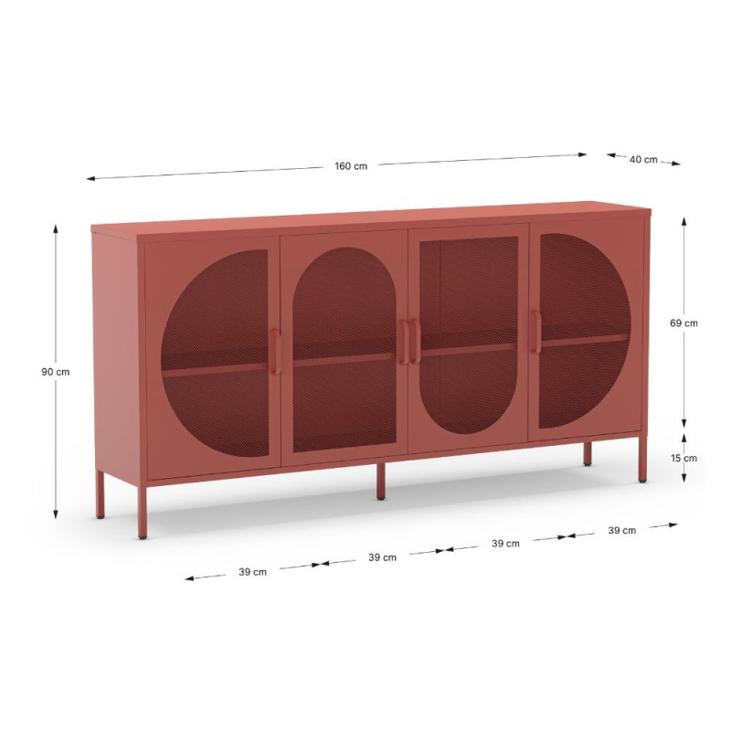 Credenza Tayra in metallo terracotta 160 cm 4 ante moderna