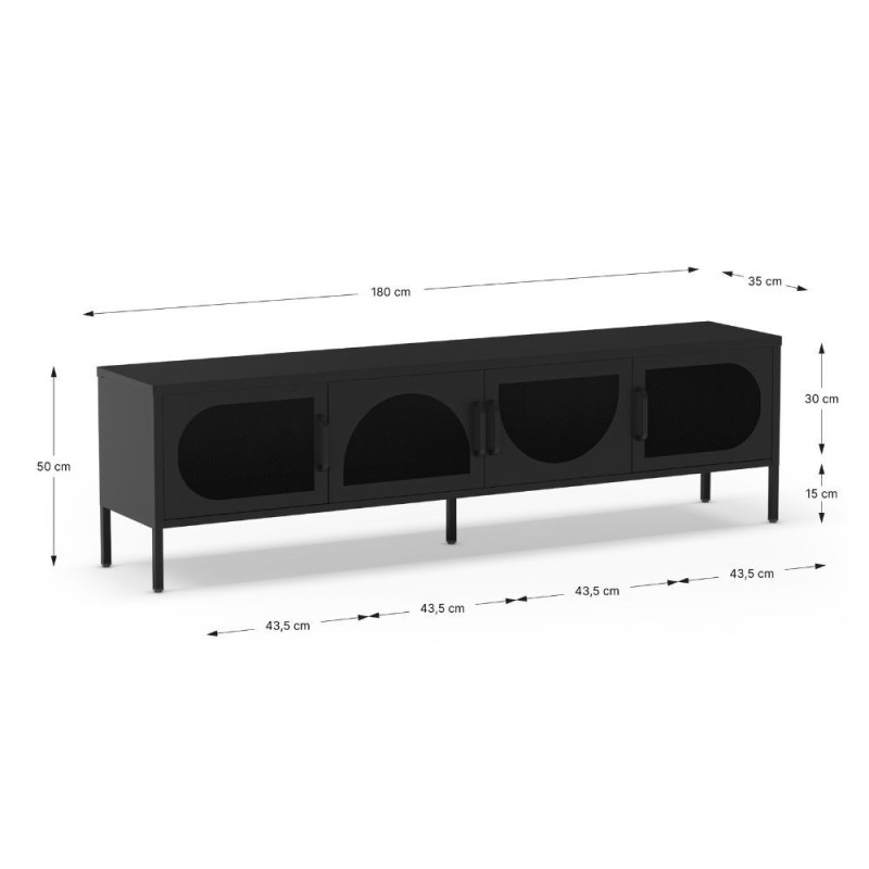 Porta TV Tayra metallo 4 ante 180 cm colore nero moderno