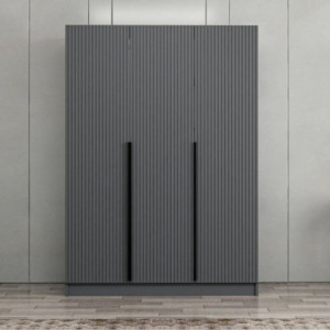 Armadio Kale 3 ante battenti antracite effetto cannettato