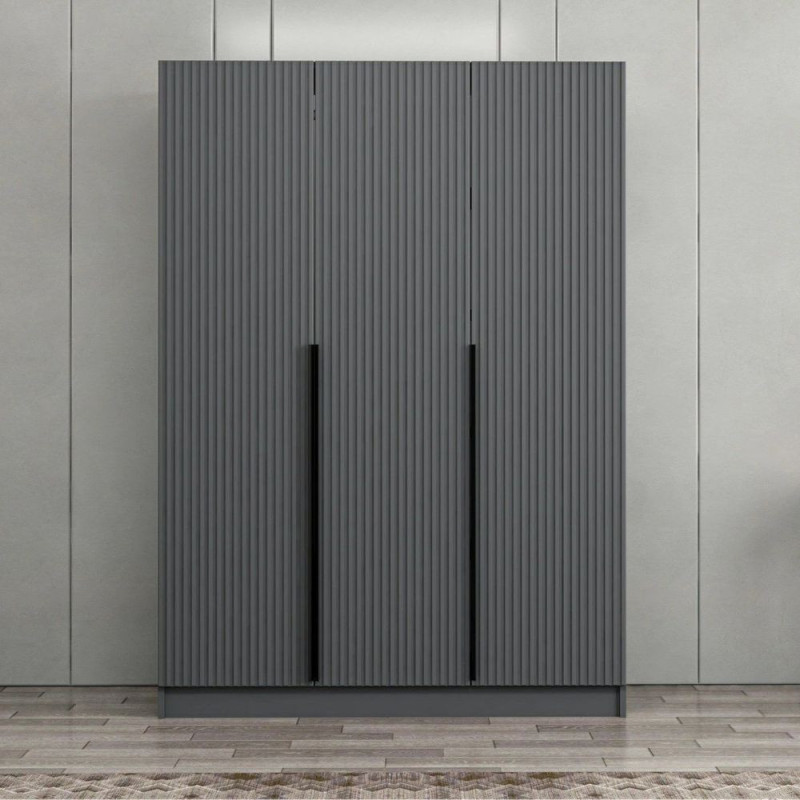 Armadio Kale 3 ante battenti antracite effetto cannettato
