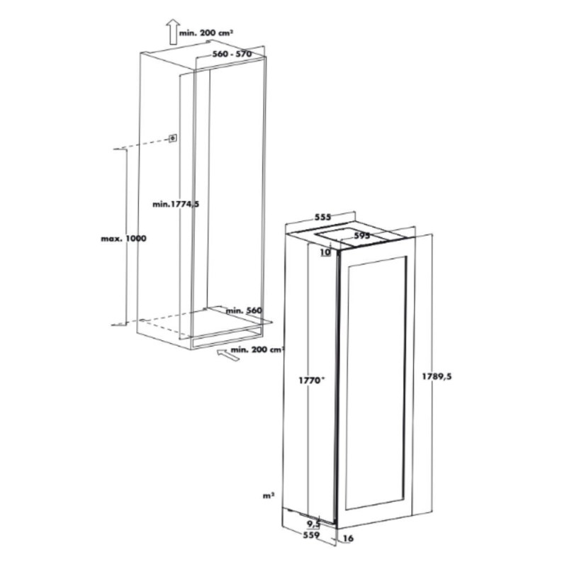 Cantinetta incasso ventilato DW962THK 96 bottiglie nera classe G