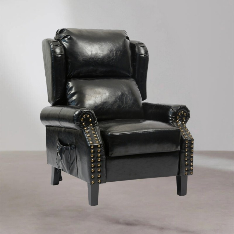 Poltrona Wing recliner massaggiante nera ecopelle relax casa