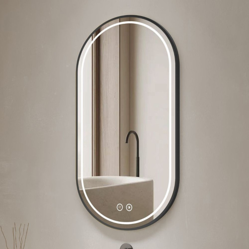 Specchio Smart ovale 90x60 cm cornice nera acciaio inox