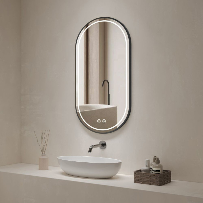 Specchio Smart ovale 90x60 cm cornice nera acciaio inox