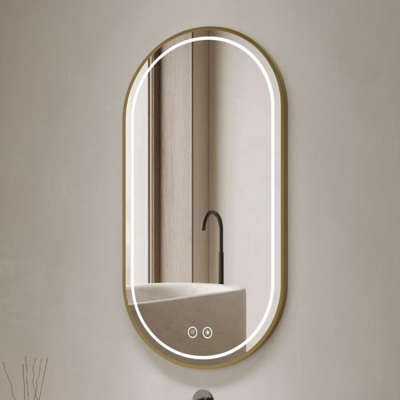 Specchio Smart ovale 90x60 cm cornice oro acciaio inox