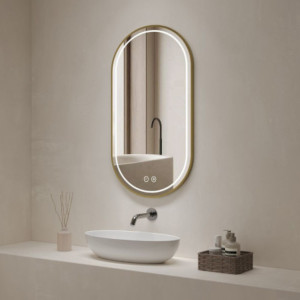 Zoom Specchio smart ovale YJ-2004ORO con cornice oro in acciaio inox satinato 90x60 cm.