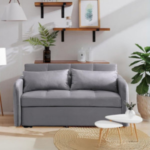 Divano letto Clorene velluto grigio con USB - Living soggiorno