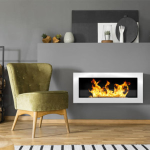 Zoom Camino a bioetanolo da parete o incasso Livorno Bianco L 90 x P 12 x H 40 con vetro